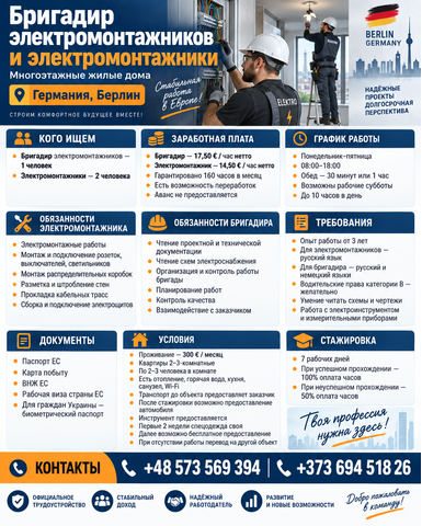 Бригадир электромонтажников и электромонтажники